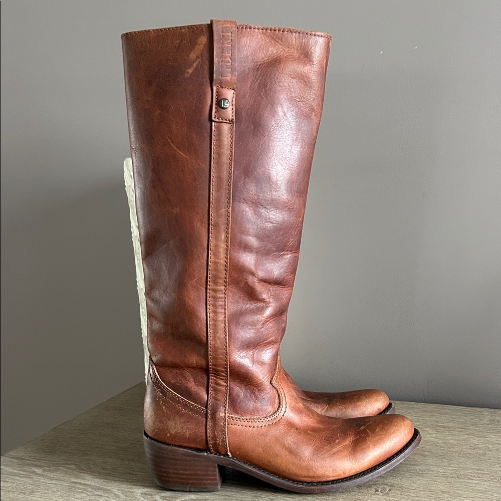 LIBERTY Black Brown Leather Boots, worn once, factory distressing